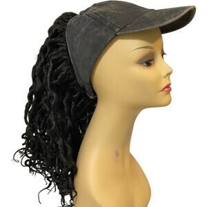 ASHRO Black Braided Locs Wig Kinky Twists w/ Baseball Cap Synthetic NWT